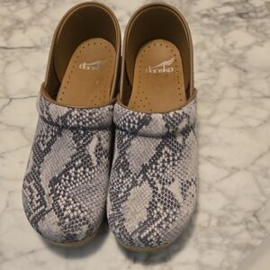 Dansko Gray Snakeskin Clogs
